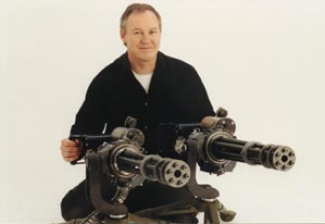 Film Armourer & Weapons Specialist John Fox with two 7.62mm GE M134 Miniguns